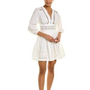 CAARA White Swiss Dot Lace Trim Mini Dress Size XL Boho Cottagecore Cotton